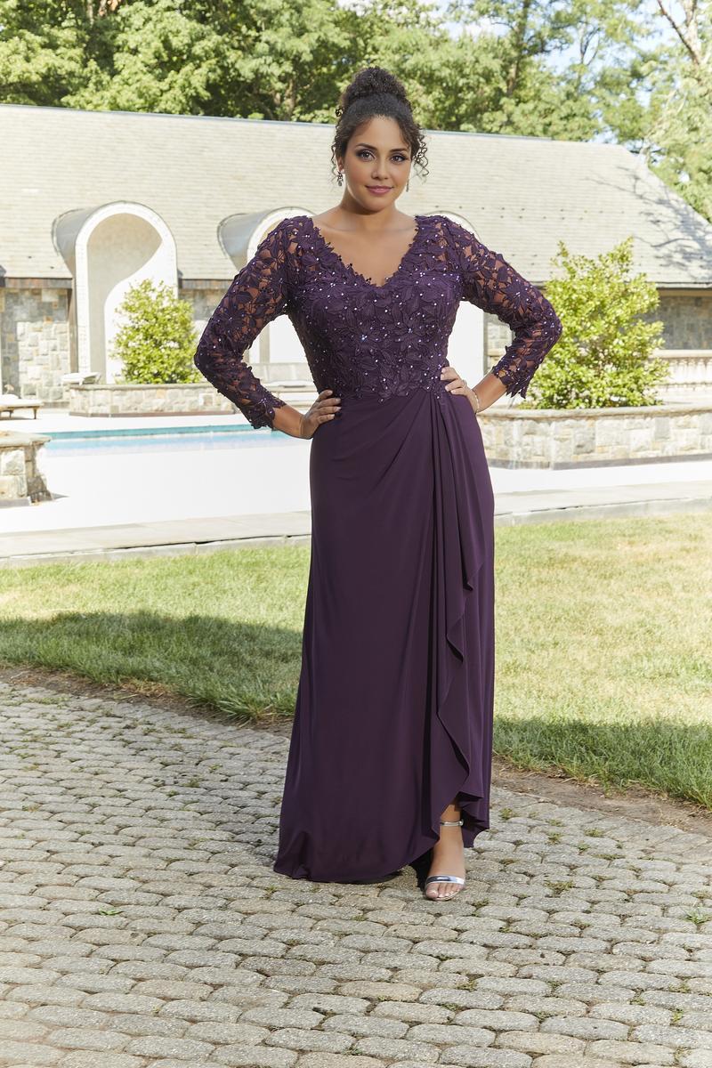 Vestido de madre de la novia, escote en V, mangas largas transparentes con volante lateral, para madre de la novia / Tiendas con vestidos de fiesta